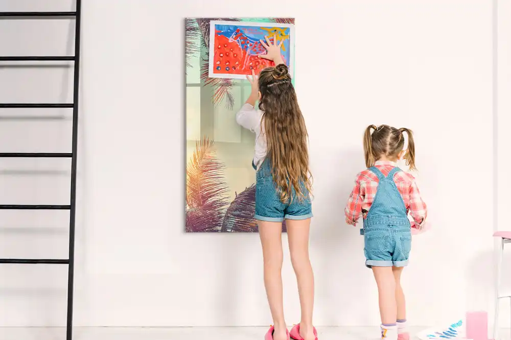 Tableau blanc magnétique effaçable à sec motif palmier exotique