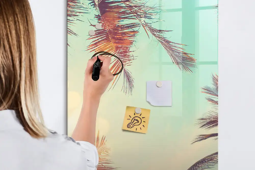 Tableau blanc magnétique effaçable à sec motif palmier exotique