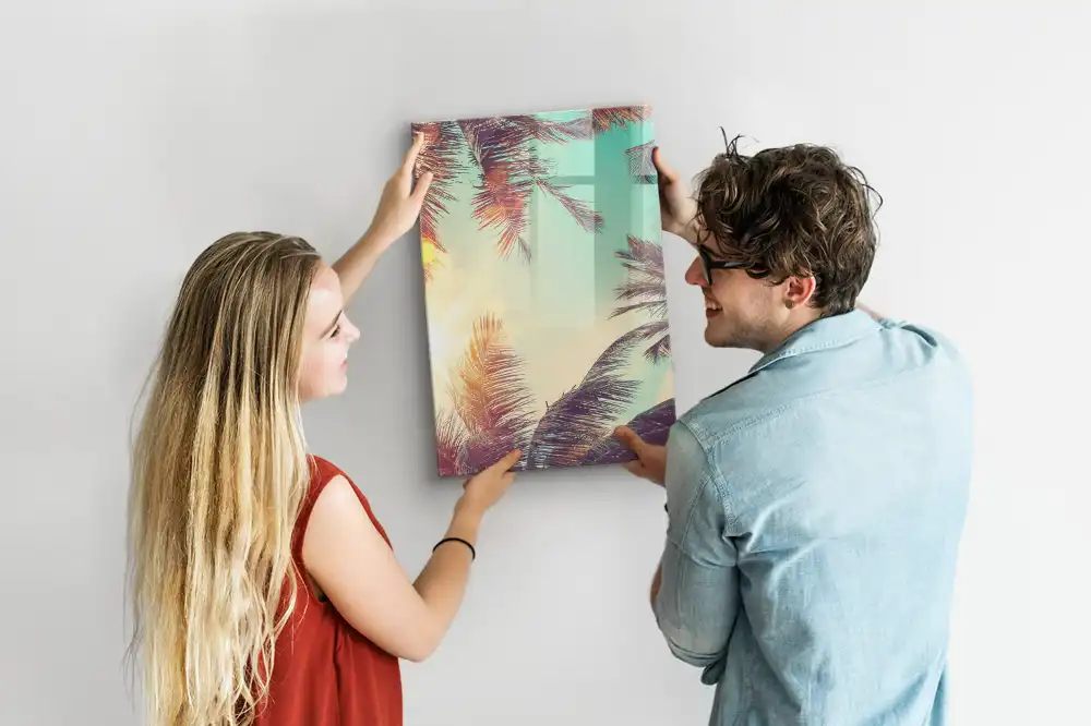 Tableau blanc magnétique effaçable à sec motif palmier exotique