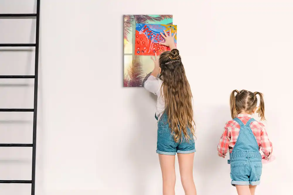 Tableau blanc magnétique effaçable à sec motif palmier exotique
