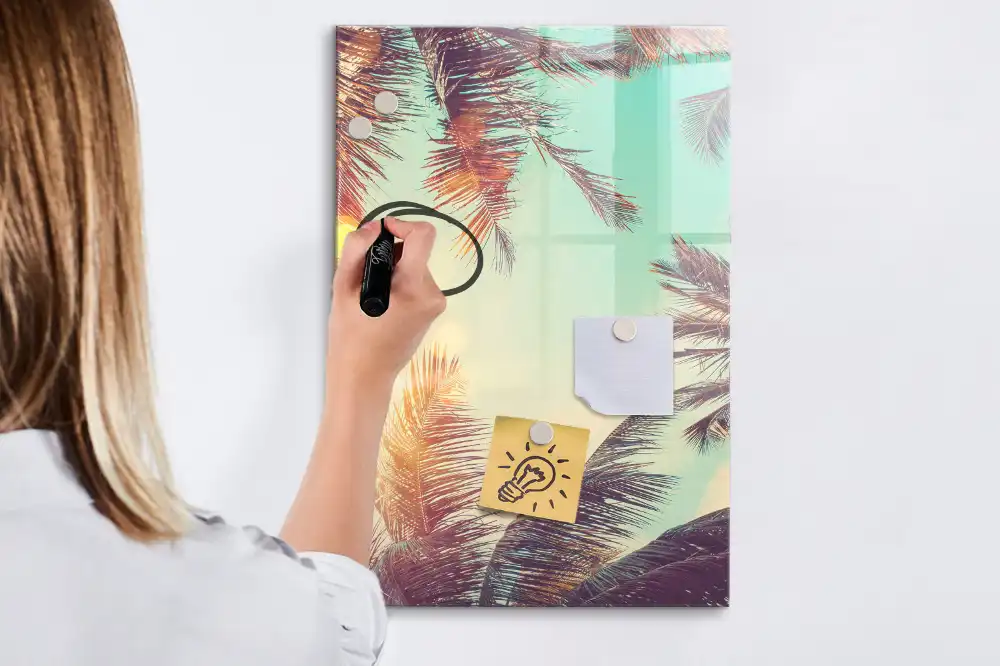 Tableau blanc magnétique effaçable à sec motif palmier exotique