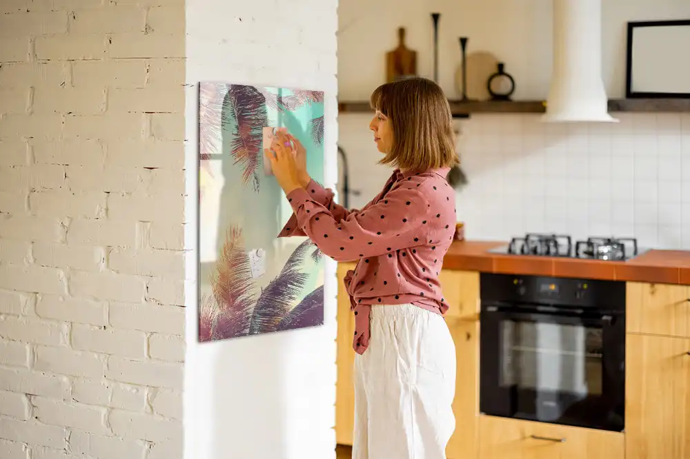 Tableau blanc magnétique effaçable à sec motif palmier exotique