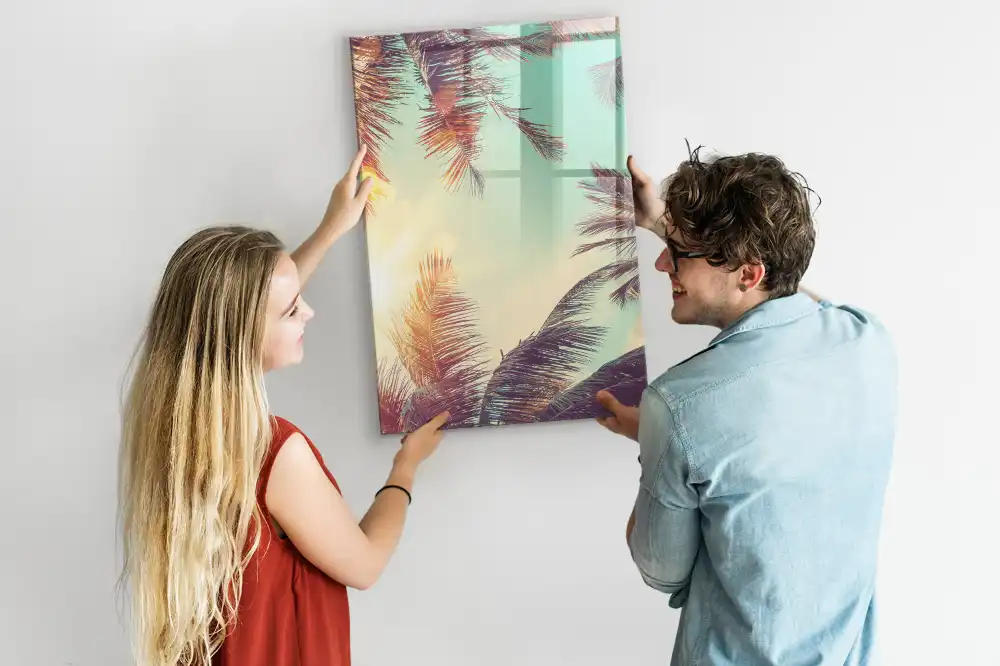 Tableau blanc magnétique effaçable à sec motif palmier exotique