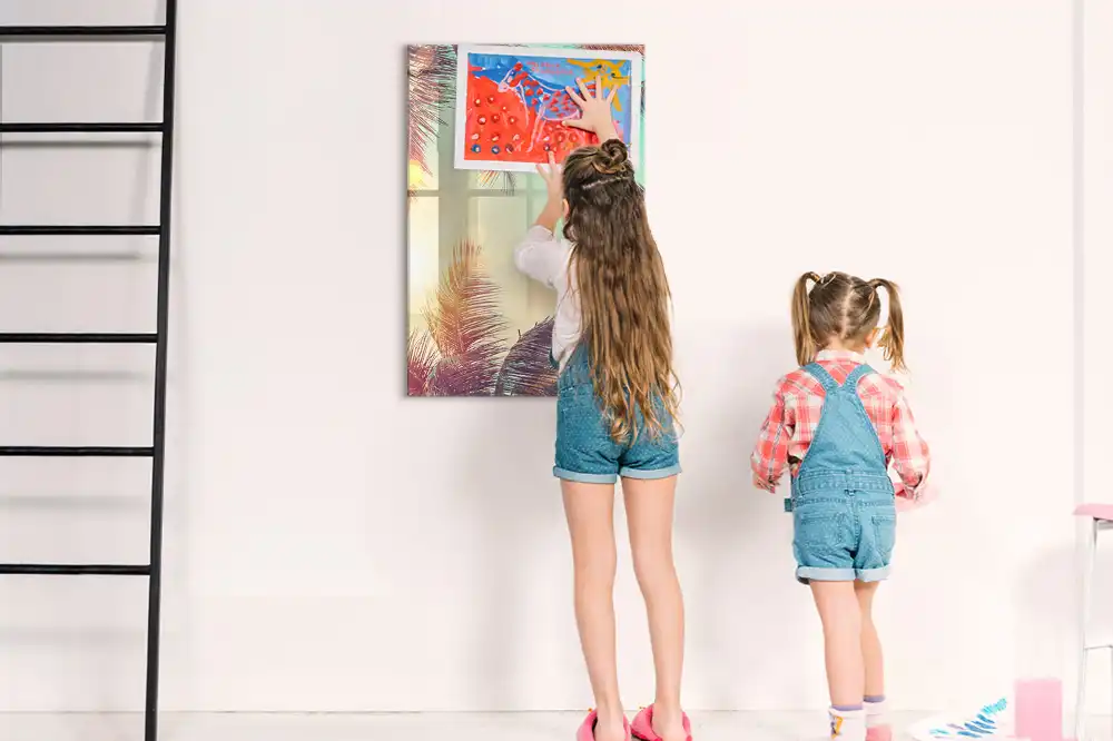 Tableau blanc magnétique effaçable à sec motif palmier exotique