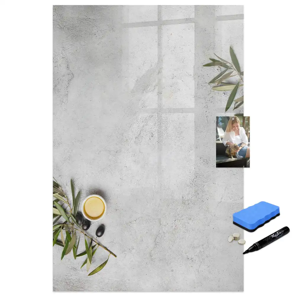 Tableau magnétique pour écriture effet béton brut avec kit d'olives de fixation