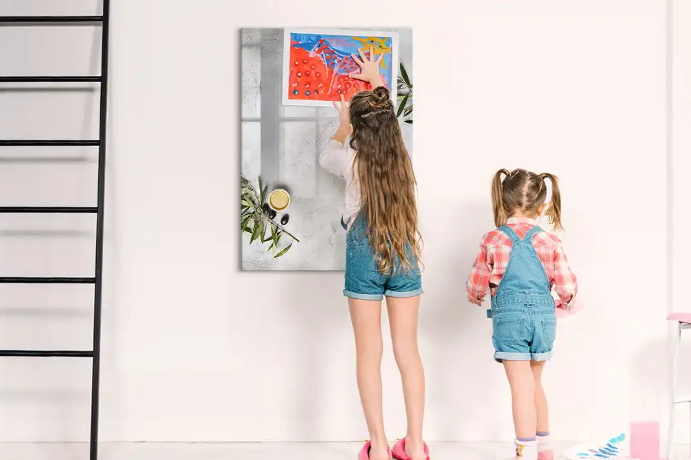 Tableau magnétique pour écriture effet béton brut avec kit d'olives de fixation