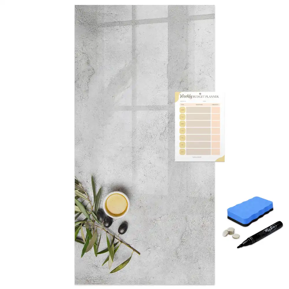 Tableau magnétique pour écriture effet béton brut avec kit d'olives de fixation