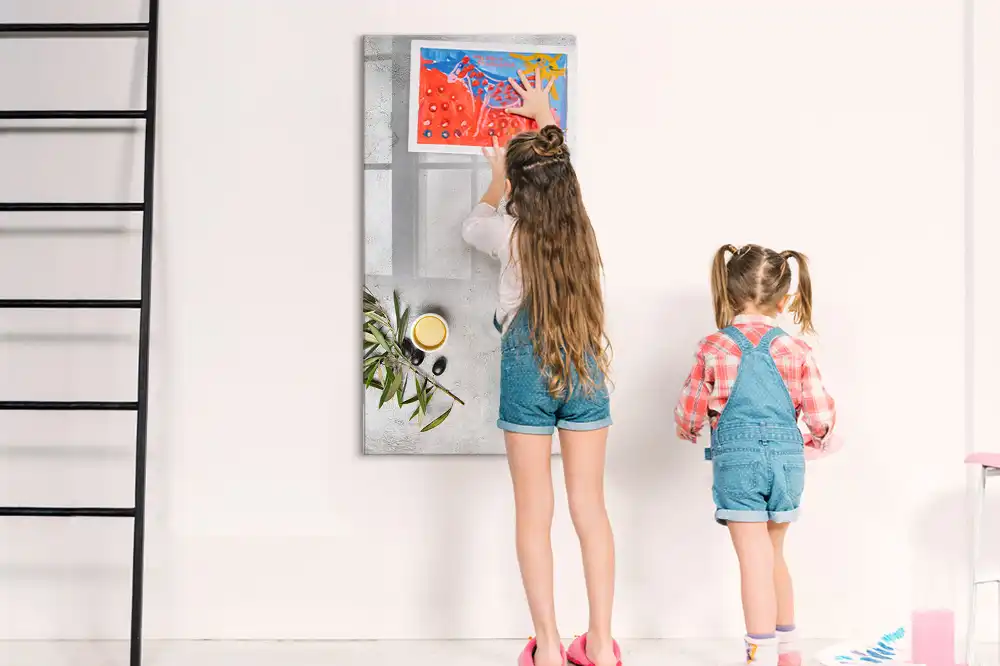 Tableau magnétique pour écriture effet béton brut avec kit d'olives de fixation