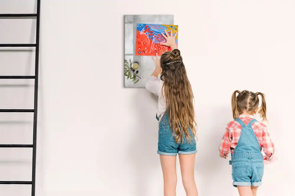 Tableau magnétique pour écriture effet béton brut avec kit d'olives de fixation