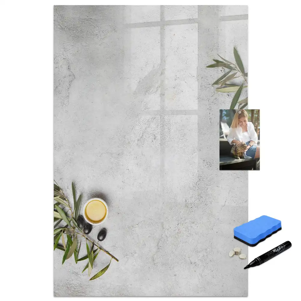 Tableau magnétique pour écriture effet béton brut avec kit d'olives de fixation