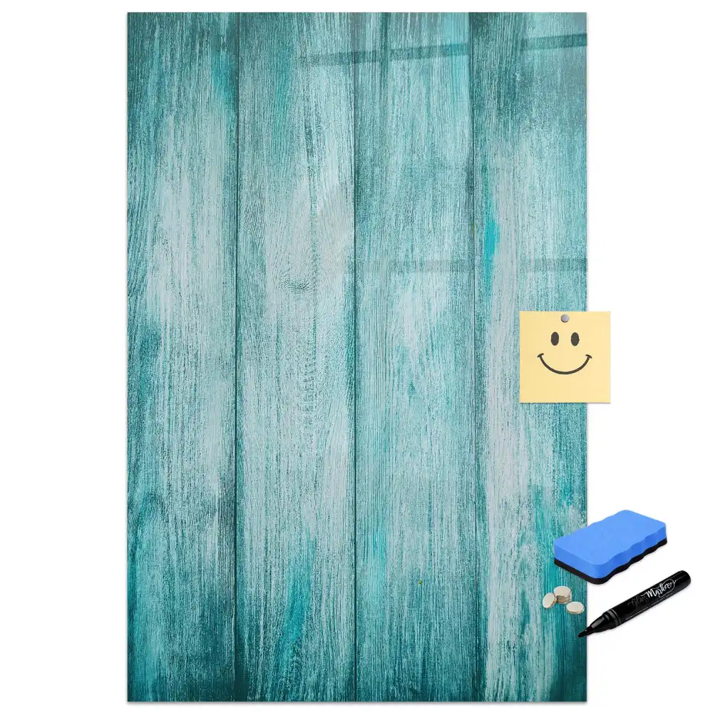 Tableau blanc magnétique effaçable à sec avec cadre en bois bleu