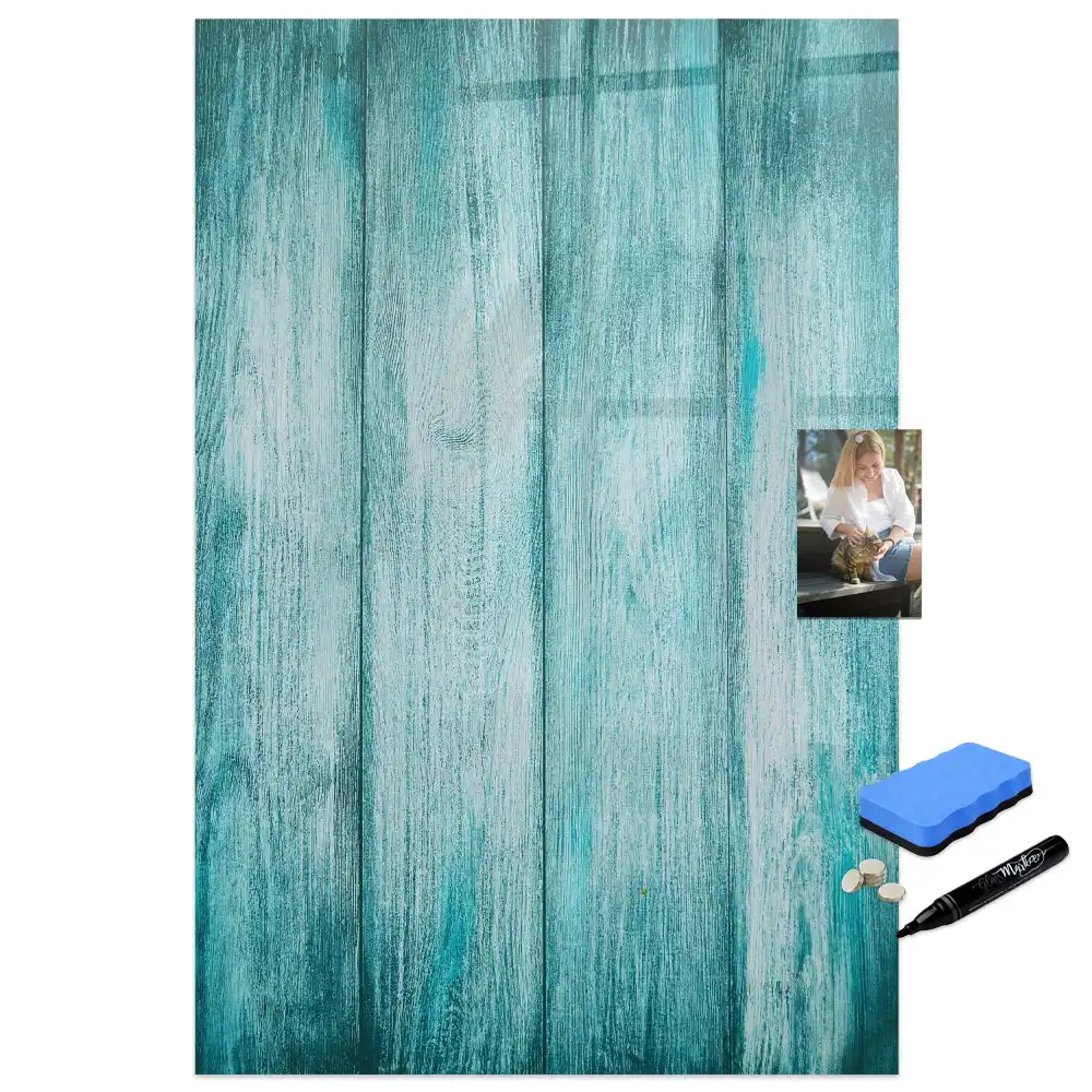 Tableau blanc magnétique effaçable à sec avec cadre en bois bleu