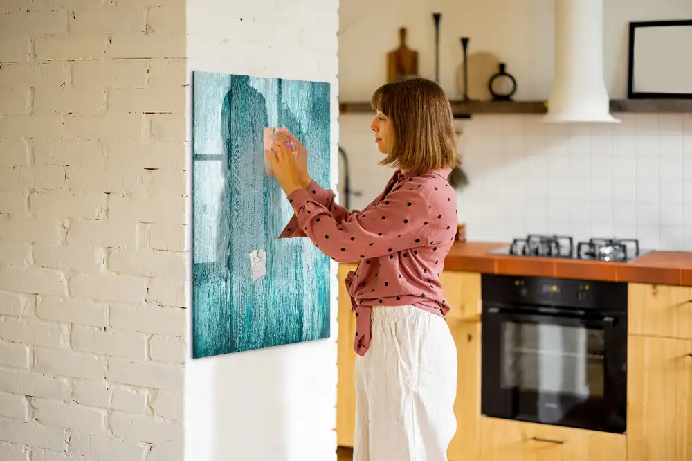 Tableau blanc magnétique effaçable à sec avec cadre en bois bleu
