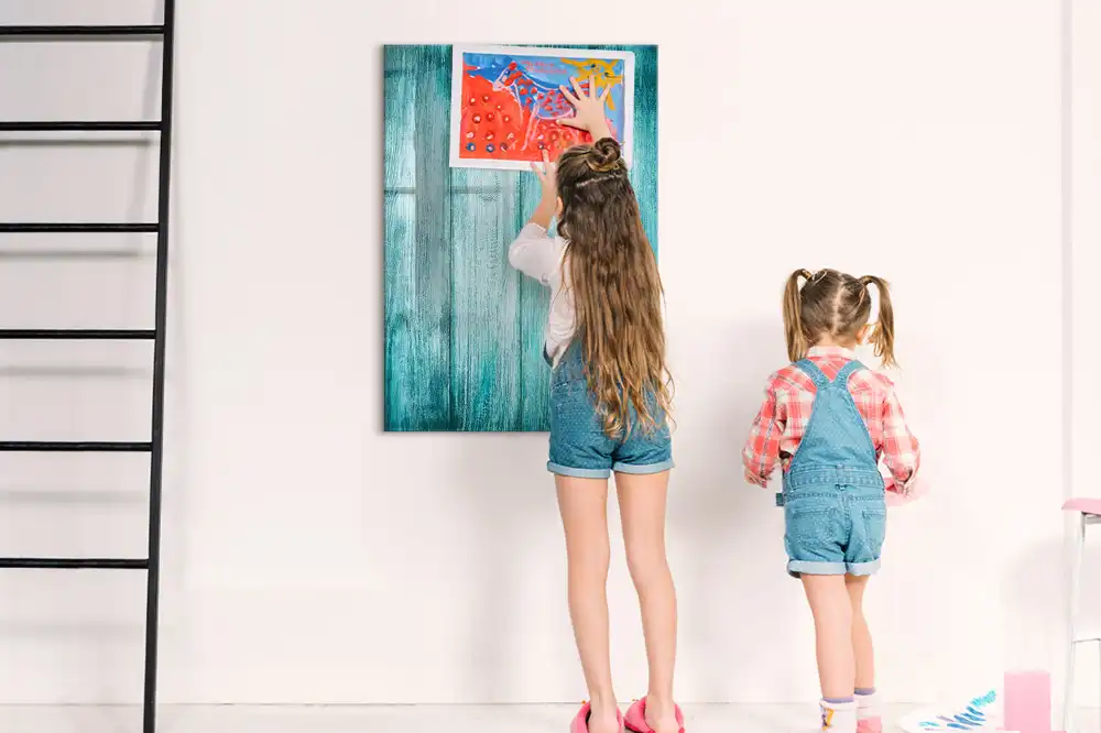 Tableau blanc magnétique effaçable à sec avec cadre en bois bleu