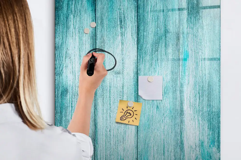 Tableau blanc magnétique effaçable à sec avec cadre en bois bleu