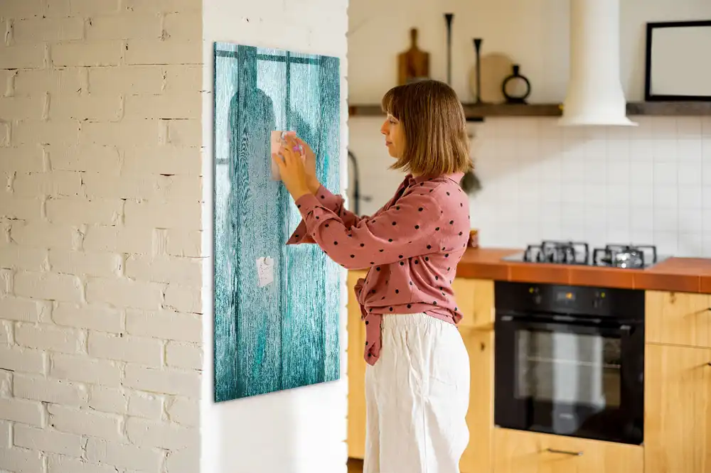Tableau blanc magnétique effaçable à sec avec cadre en bois bleu