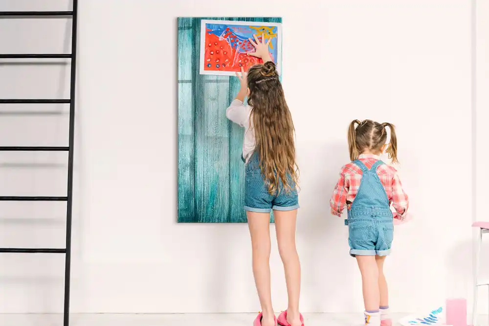 Tableau blanc magnétique effaçable à sec avec cadre en bois bleu