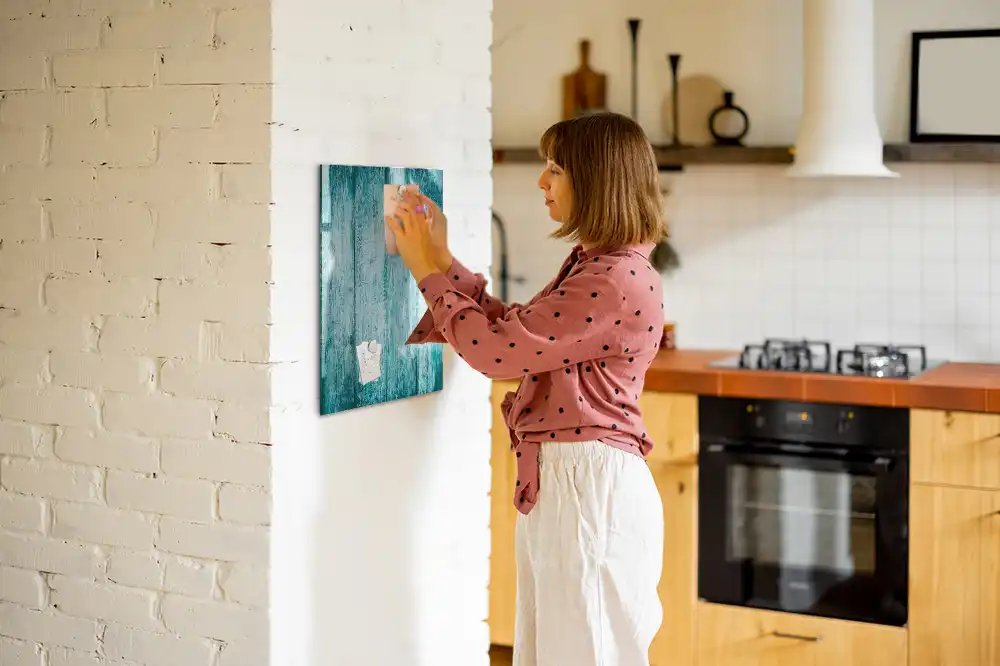 Tableau blanc magnétique effaçable à sec avec cadre en bois bleu