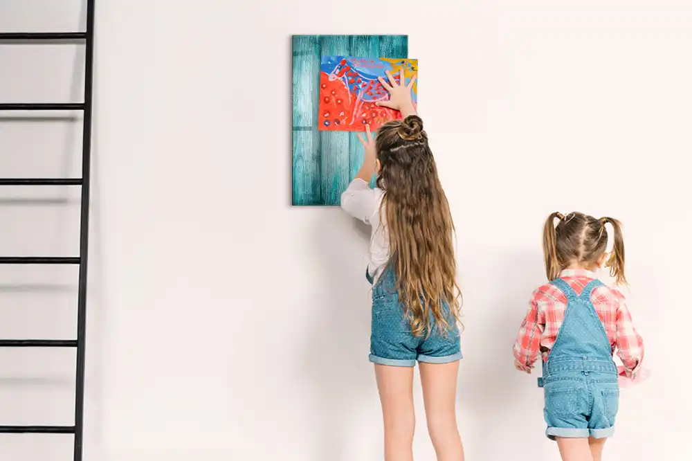 Tableau blanc magnétique effaçable à sec avec cadre en bois bleu