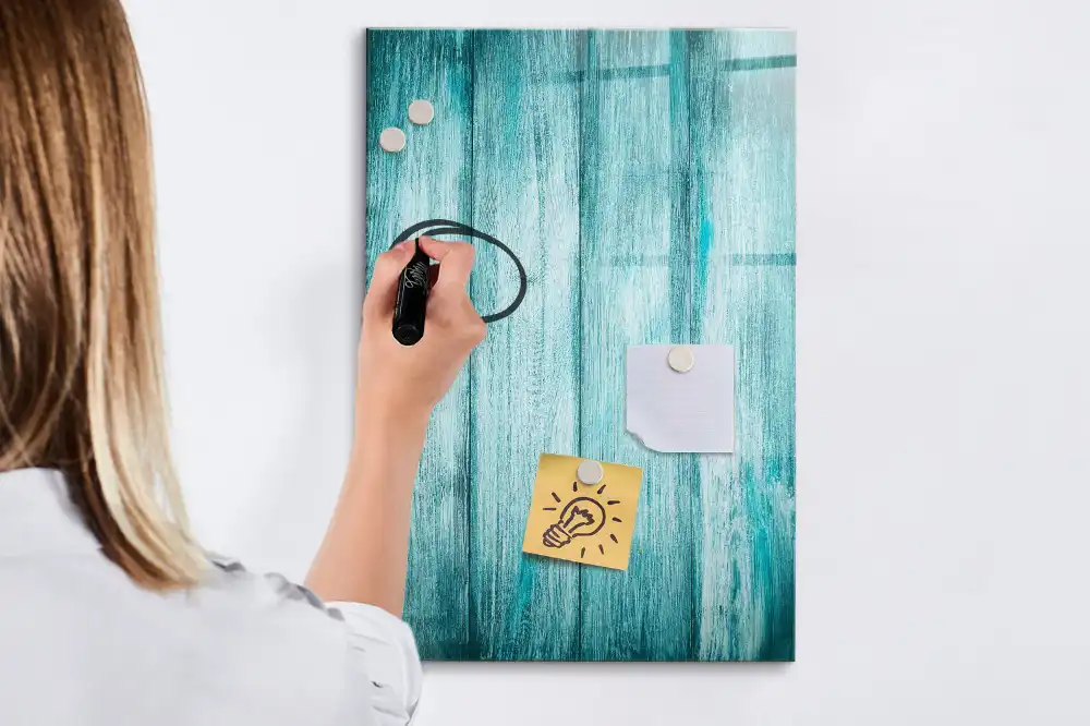 Tableau blanc magnétique effaçable à sec avec cadre en bois bleu