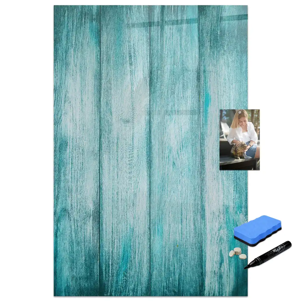 Tableau blanc magnétique effaçable à sec avec cadre en bois bleu