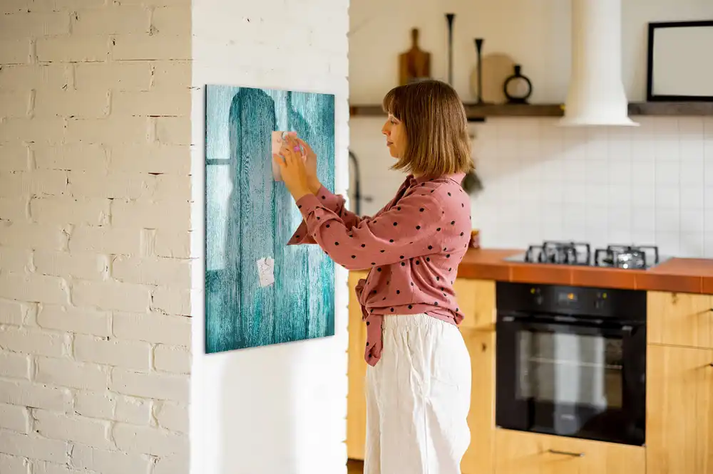 Tableau blanc magnétique effaçable à sec avec cadre en bois bleu