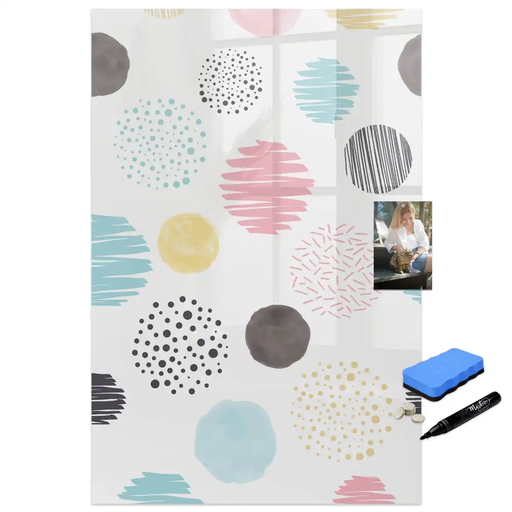 Tableau blanc magnétique effaçable à sec à cercles multicolores
