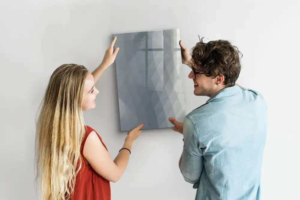 Tableau magnétique avec feutre motif vagues de peinture grise