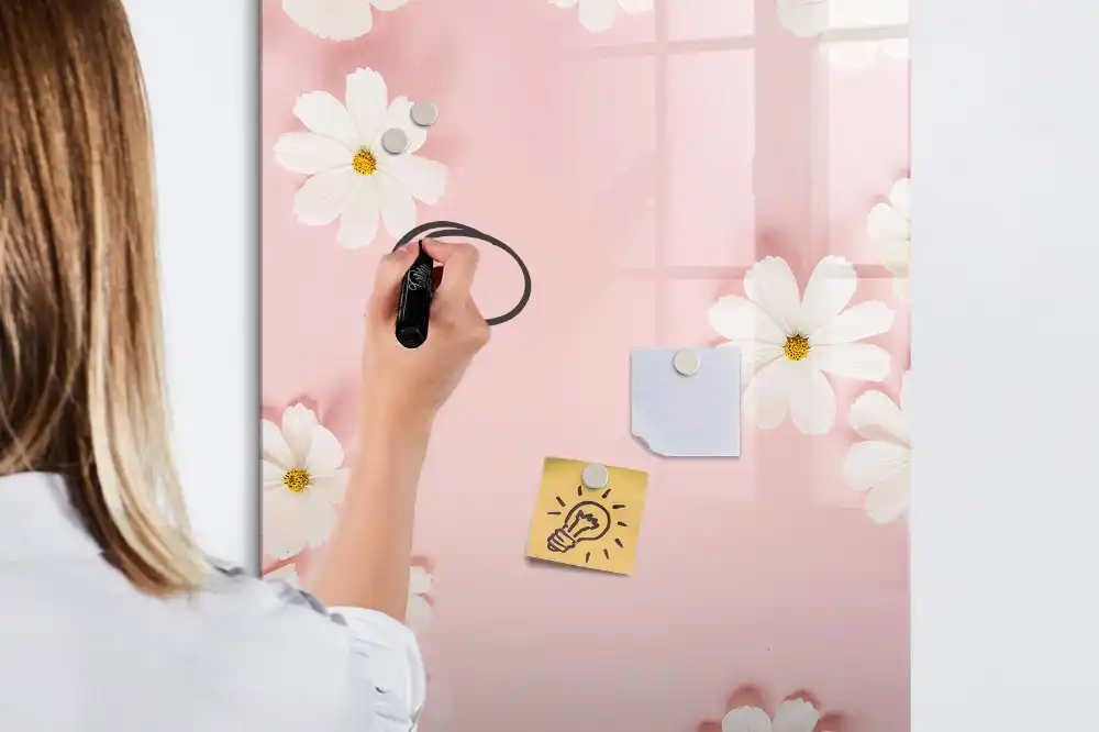 Tableau blanc magnétique effaçable à sec motif marguerites des champs