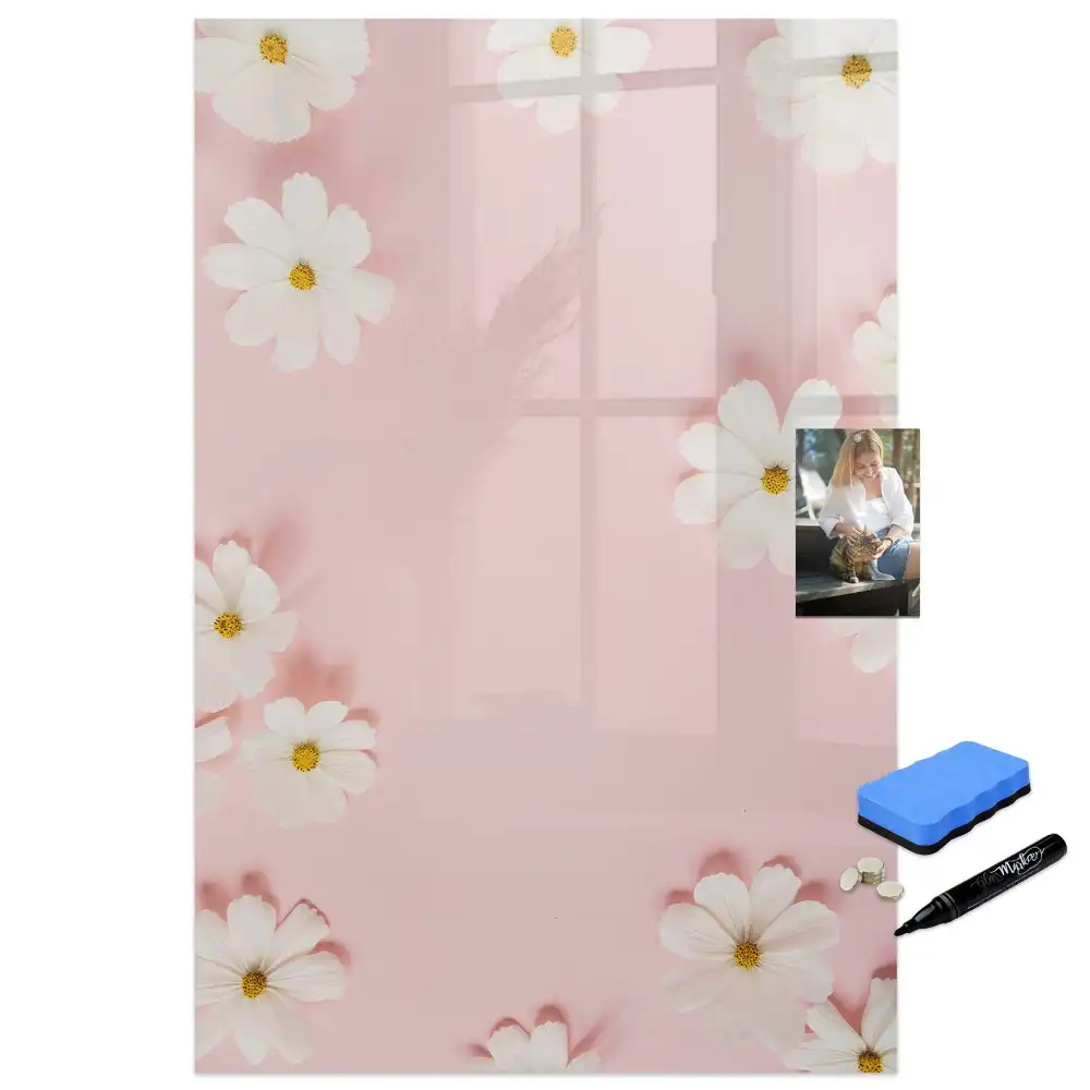 Tableau blanc magnétique effaçable à sec motif marguerites des champs