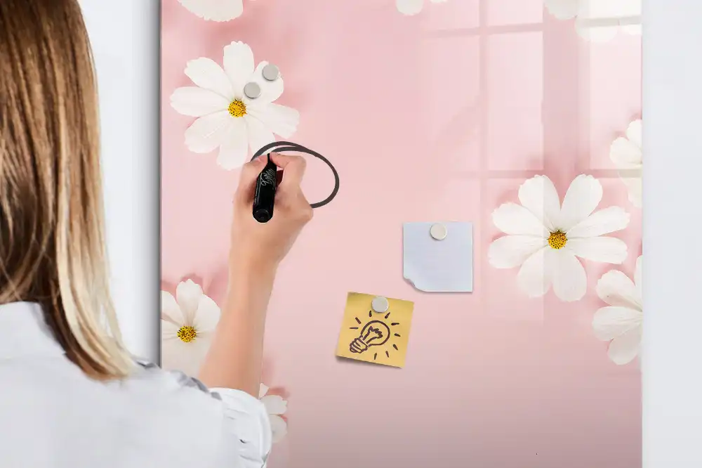 Tableau blanc magnétique effaçable à sec motif marguerites des champs