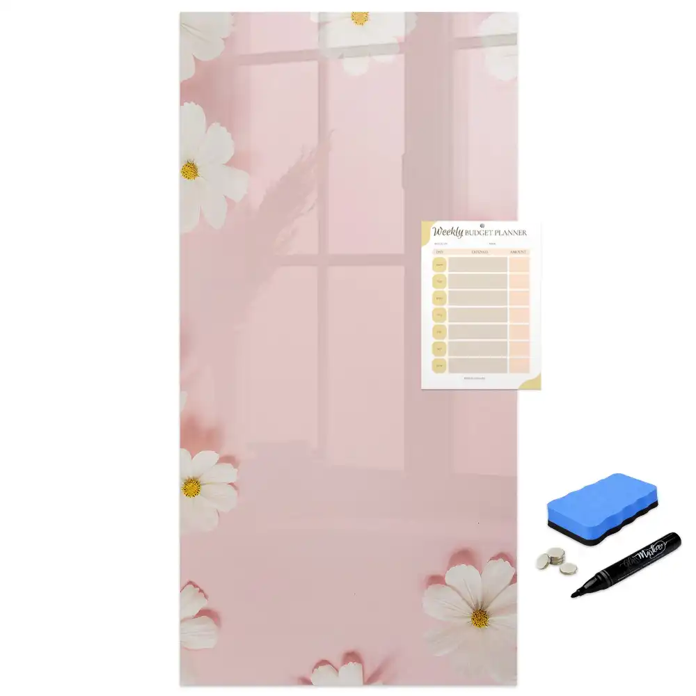 Tableau blanc magnétique effaçable à sec motif marguerites des champs