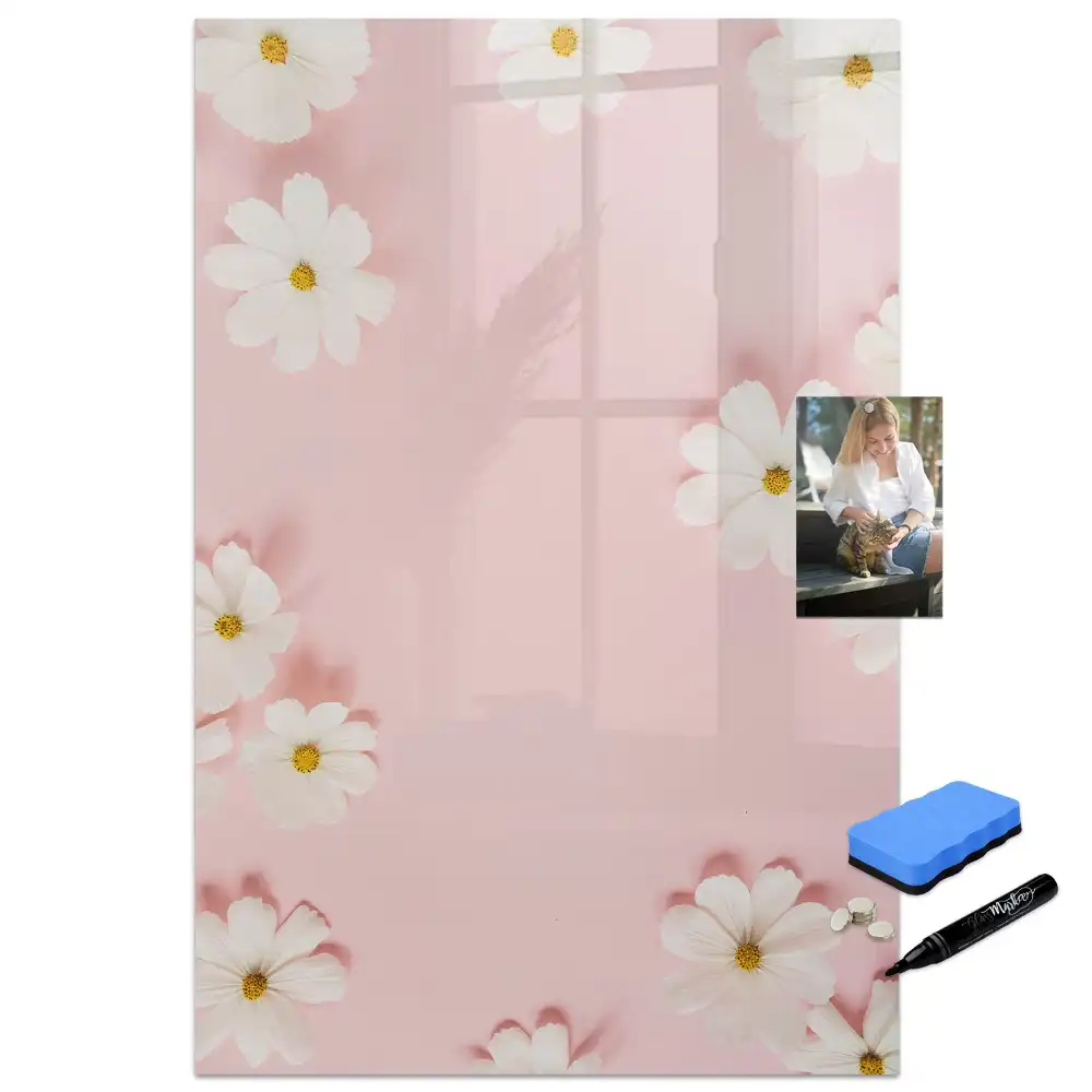 Tableau blanc magnétique effaçable à sec motif marguerites des champs