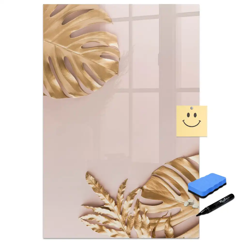 Tableau blanc magnétique effaçable à sec à motifs de feuilles dorées