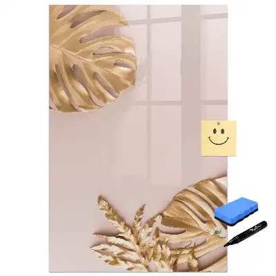 Tableau blanc magnétique effaçable à sec à motifs de feuilles dorées