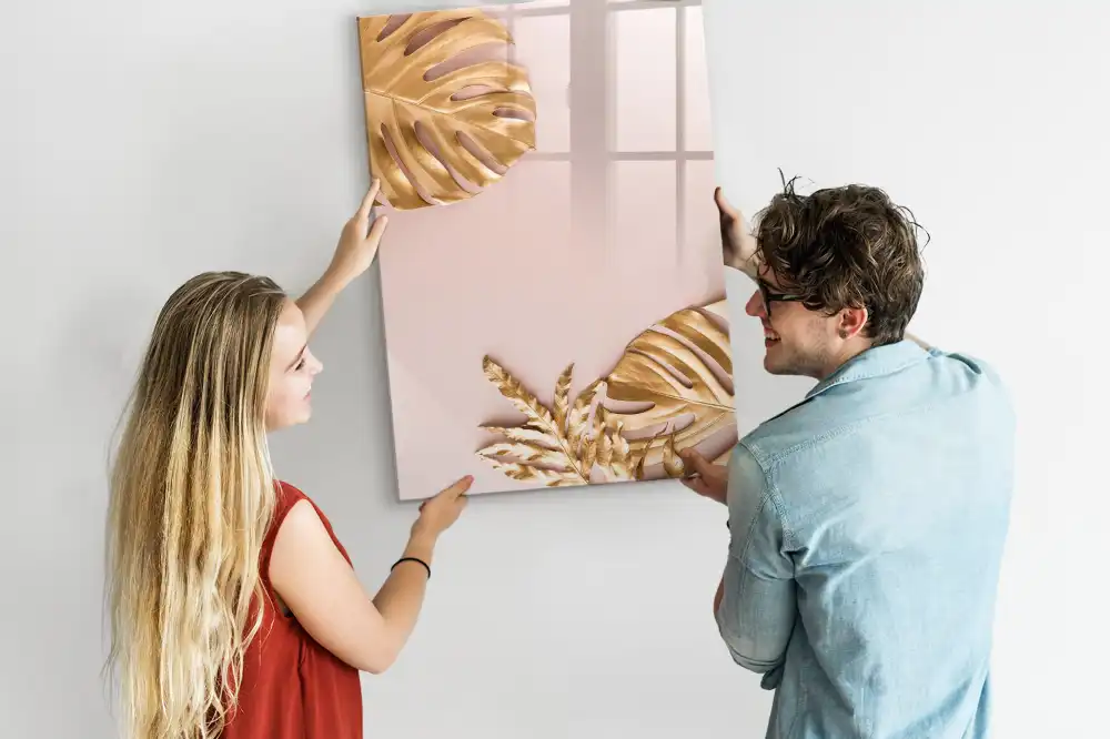 Tableau blanc magnétique effaçable à sec à motifs de feuilles dorées