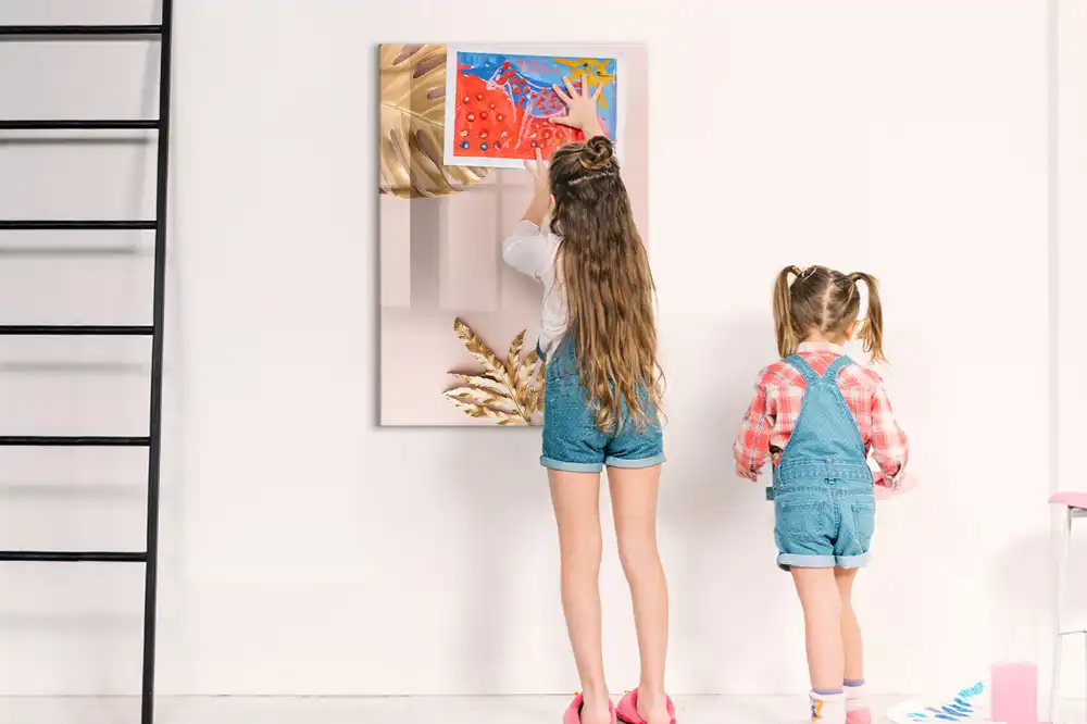 Tableau blanc magnétique effaçable à sec à motifs de feuilles dorées
