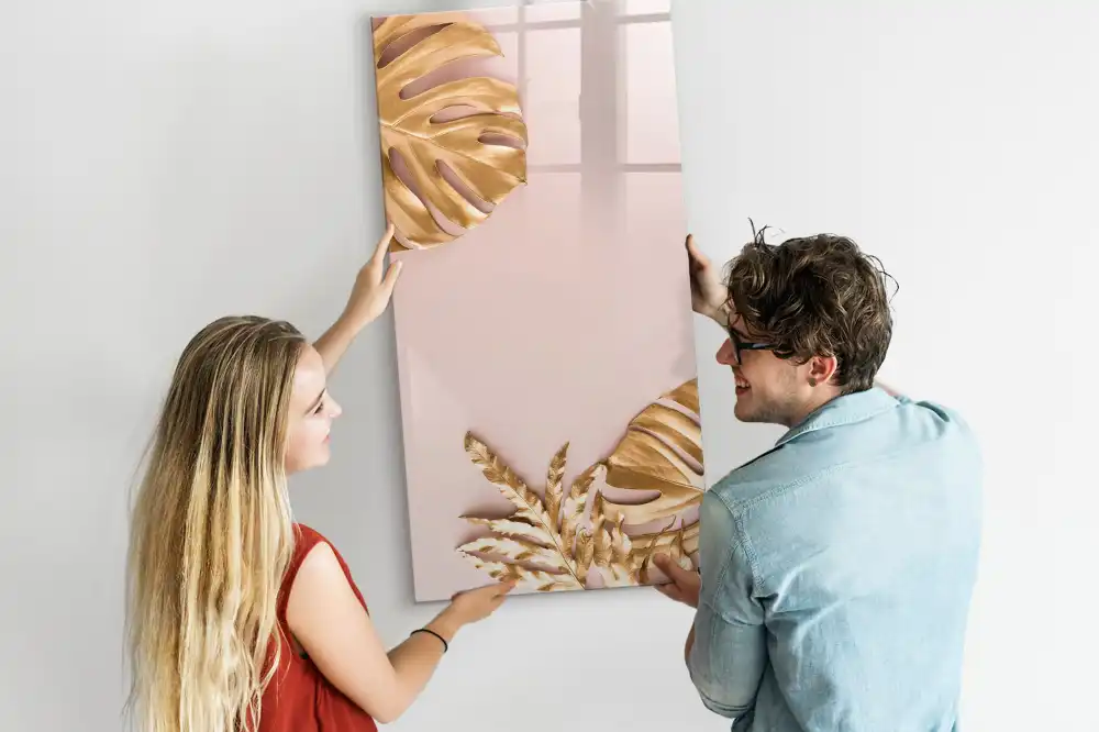 Tableau blanc magnétique effaçable à sec à motifs de feuilles dorées