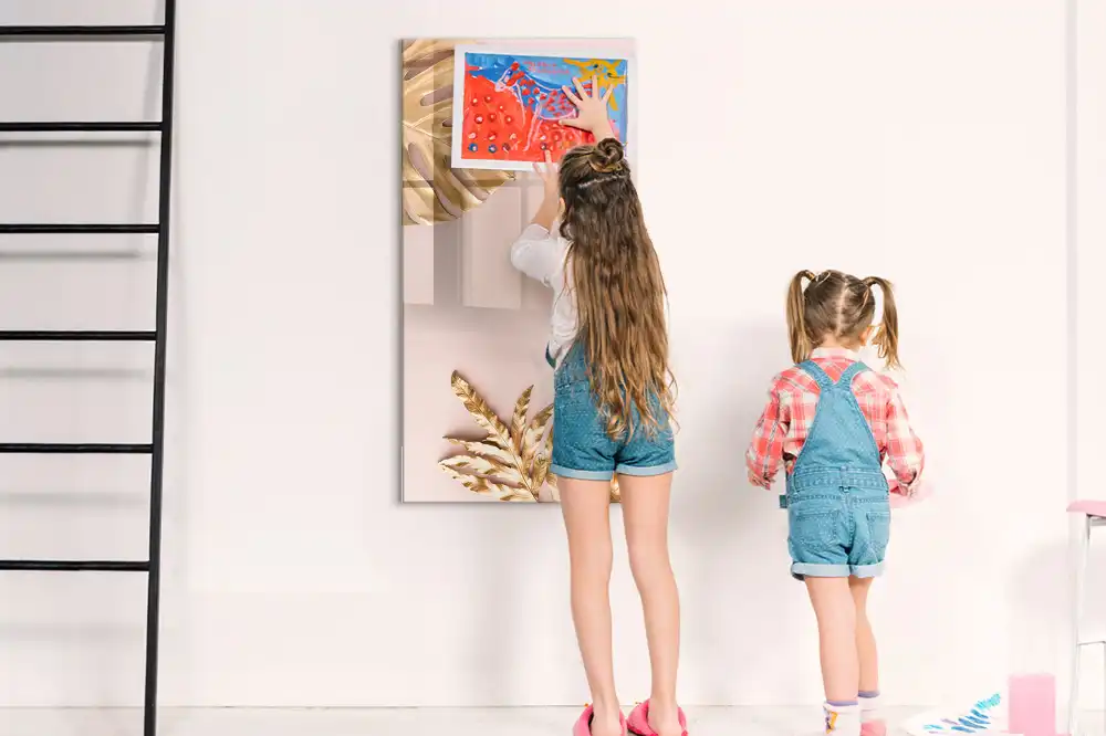 Tableau blanc magnétique effaçable à sec à motifs de feuilles dorées