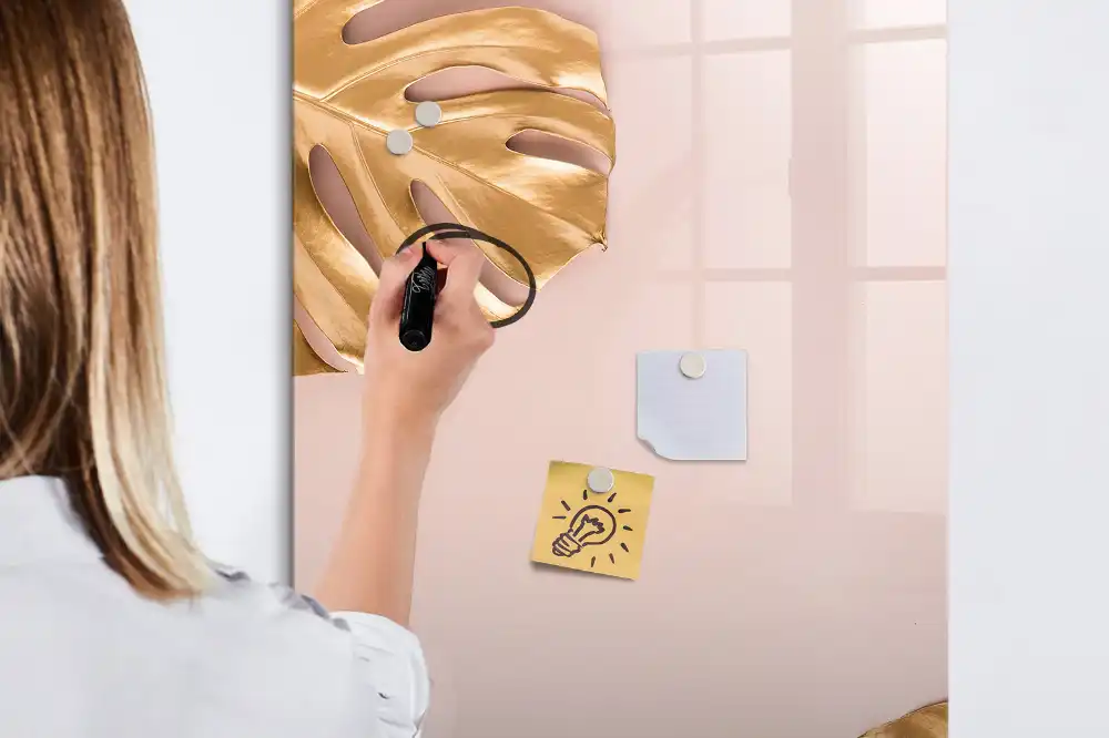 Tableau blanc magnétique effaçable à sec à motifs de feuilles dorées