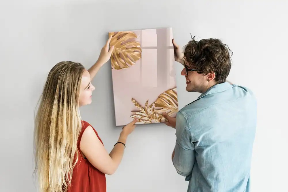 Tableau blanc magnétique effaçable à sec à motifs de feuilles dorées