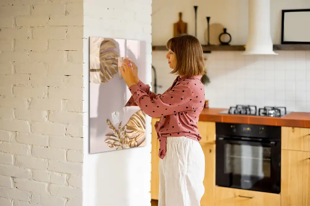 Tableau blanc magnétique effaçable à sec à motifs de feuilles dorées