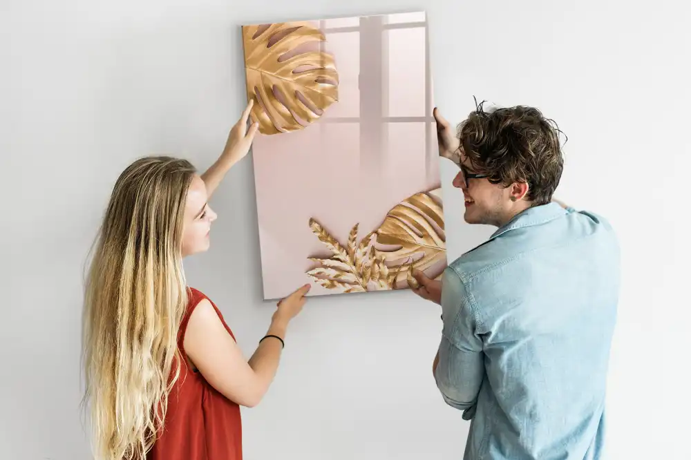 Tableau blanc magnétique effaçable à sec à motifs de feuilles dorées