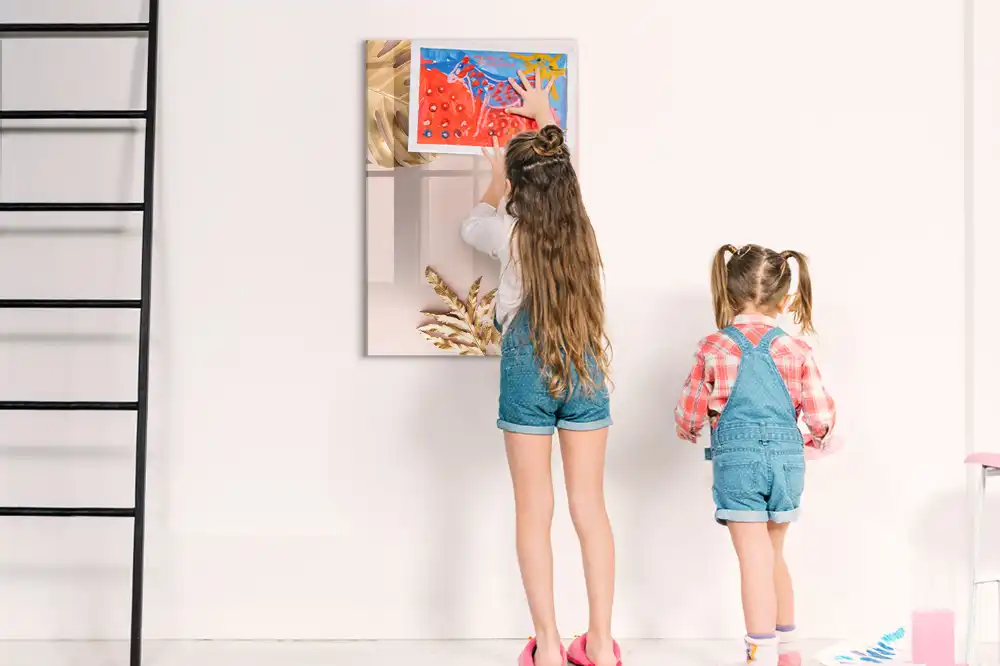 Tableau blanc magnétique effaçable à sec à motifs de feuilles dorées