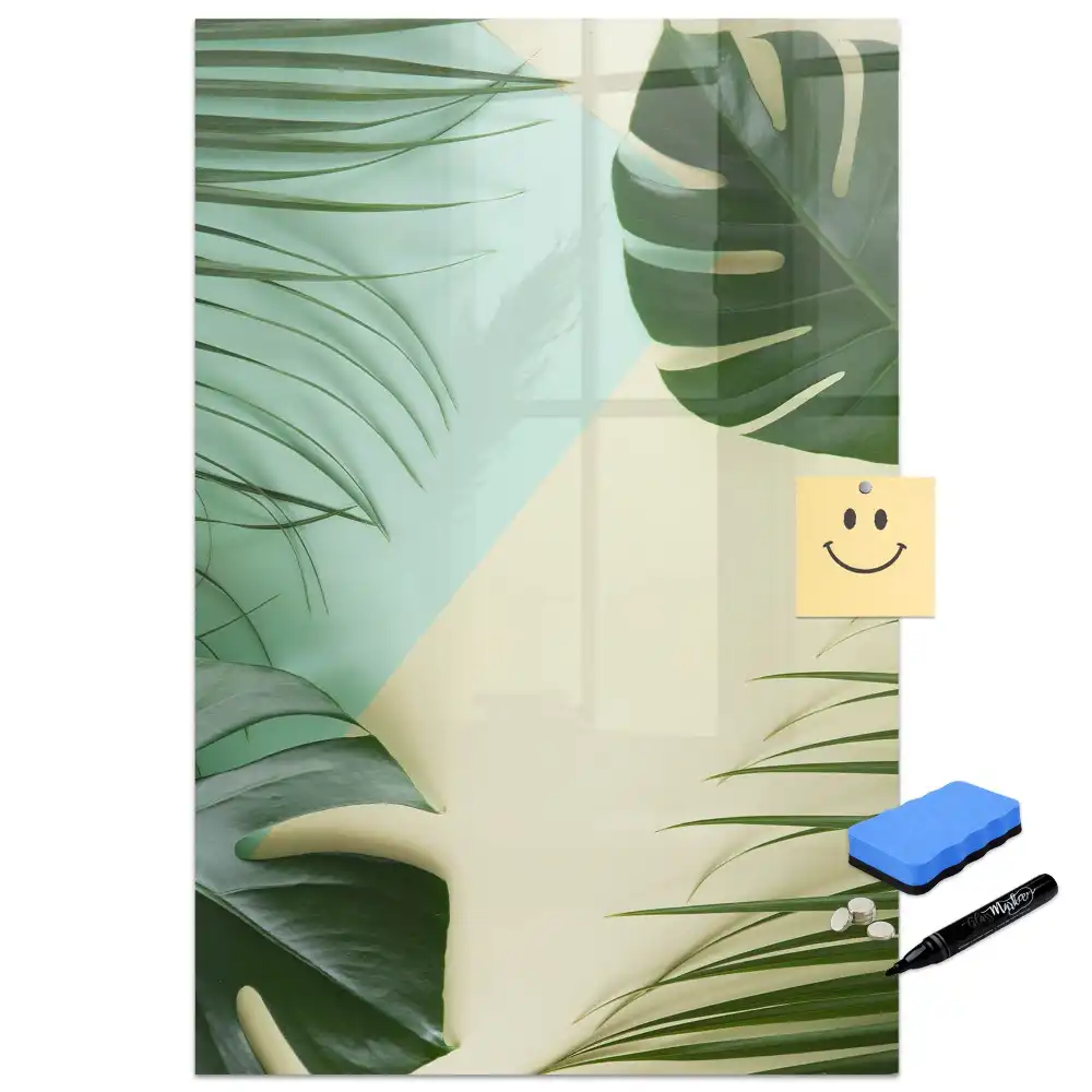 Tableau blanc magnétique effaçable à sec motif monstera tropicale