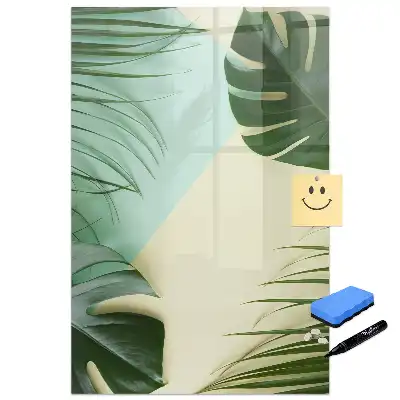 Tableau blanc magnétique effaçable à sec motif monstera tropicale