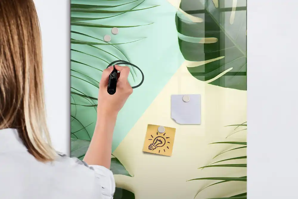 Tableau blanc magnétique effaçable à sec motif monstera tropicale