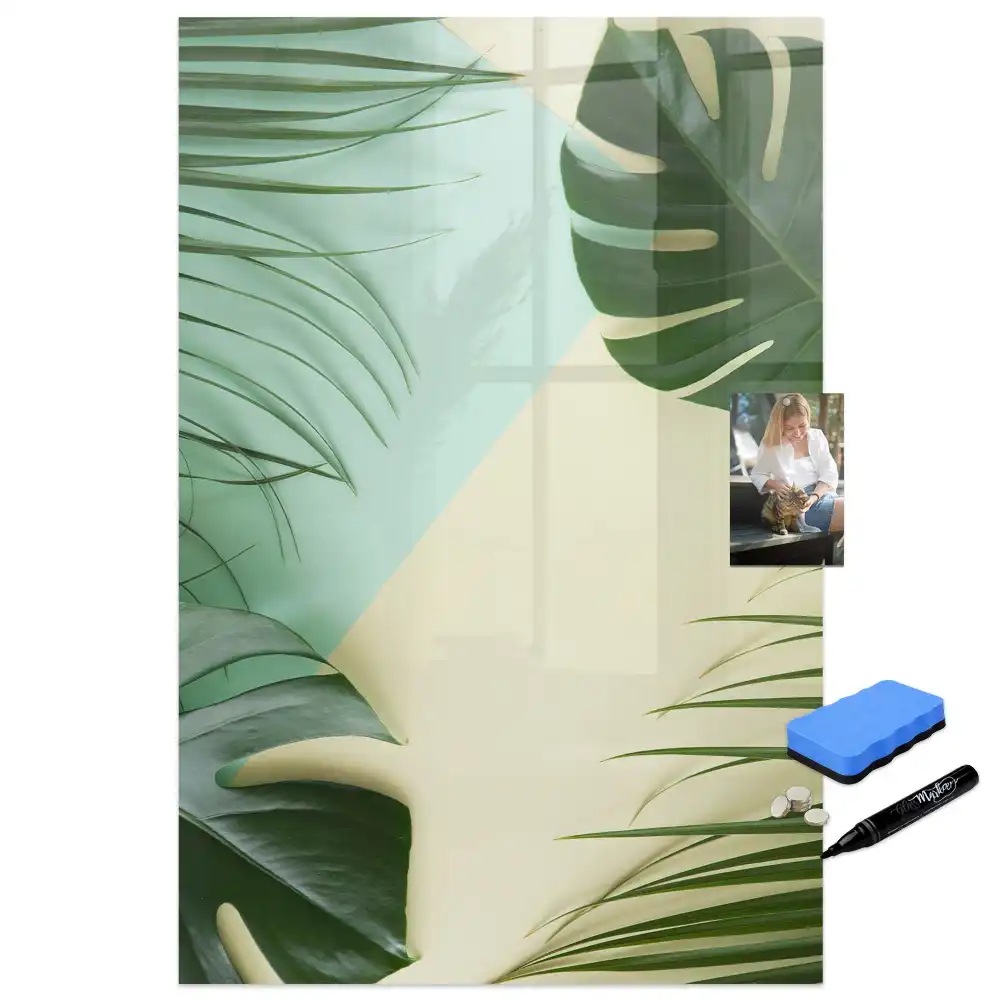 Tableau blanc magnétique effaçable à sec motif monstera tropicale