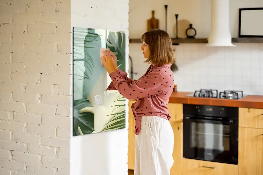 Tableau blanc magnétique effaçable à sec motif monstera tropicale