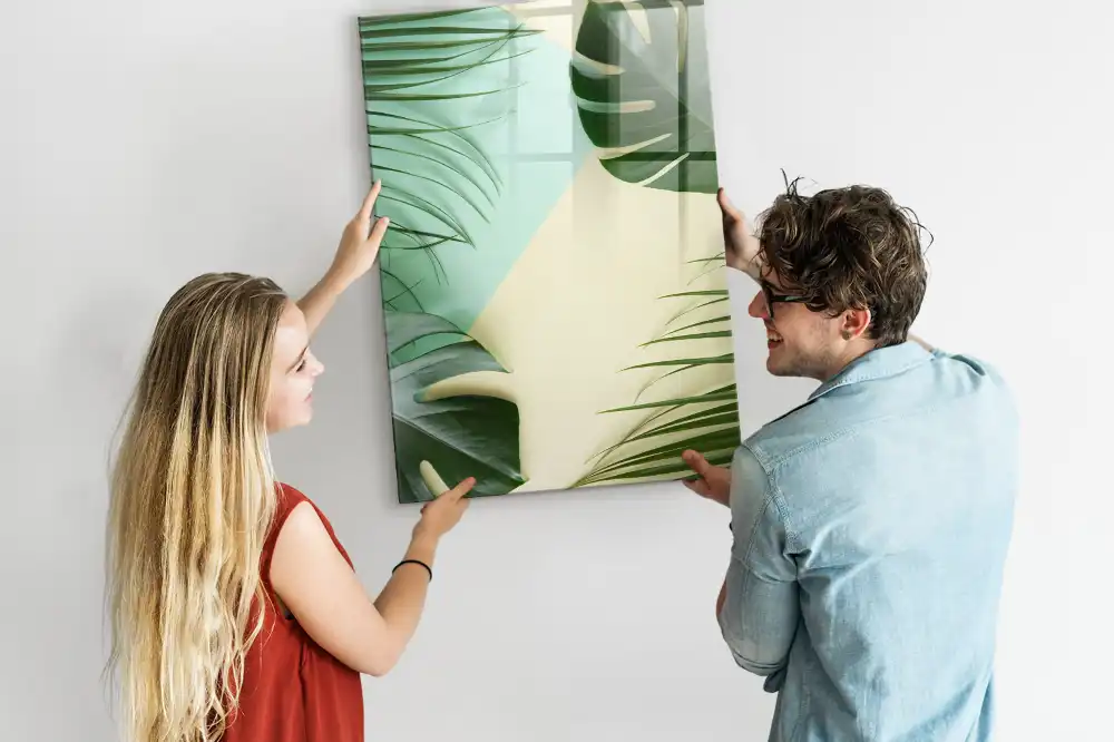 Tableau blanc magnétique effaçable à sec motif monstera tropicale